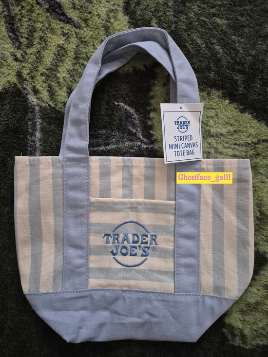 Trader Joe'S Handbags - 2026 Limited Edition Trader Joe's Striped Mini Canvas Tote Bag - Blue & Cream